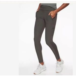 Athleta Black Gray Leggings Zip Pockets Size 6 Athletic Active Casual